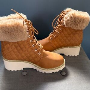 NWOB Nicole Miller Faux Fur Cuff Wedge Bootie